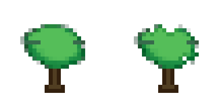 The same deciduous tree before and after nibbling. The left tree has smooth elliptical edges, the right has irregular organic edges.